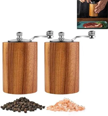 Obrázek produktu pro Sada ručních mlýnků na sůl a pepř z dřeva a křišťálu