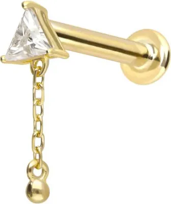 Produktbild von Ohrpiercing, Nasenpiercing 14 Karat Gold Labret mit Innengewinde MOISSANIT-DREIECK + KETTE 14 Karat | Gold Stablänge: 9mm - Stabstärke: 1,2mm