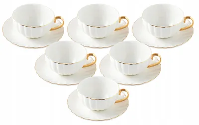 Zdjęcie produktu dla Porcelanowa filiżanka 6szt biała 220ml złoty brzeg elegancja do kawy