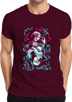 Produktbild von Jujutsu Kaisen Itadori Yuji Sukuna Anime Ästhetik düster Flammen Herren T-Shirt, Burgundy, S