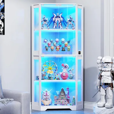 Produktbild von BROTTAR Eckvitrine mit rechtem Winkel, dreifarbige LED-Beleuchtung und intelligenter Bewegungssensor, moderne Ecken-Glasvitrine für Wohnzimmer