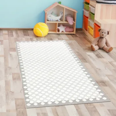 Produktbild von Kinderzimmer Teppich Punkte weich 3d-Effekt grau creme Größe - 80 x 150 cm