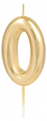 Produktbild von PartyPal Gold Metallic Kerze Ziffer 0 6 cm Geburtstagstorte