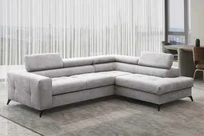 Produktbild von Kaiser Möbel Ecksofa mit schlaffunktion und bettkasten, Sofa L-form, Couch L-form Arcadi Dicker Cord Hellgrau Rechts
