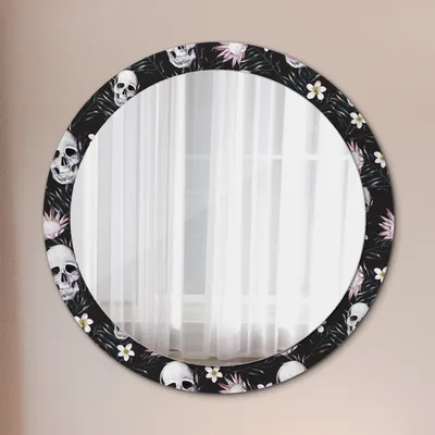 Produktbild von Spiegel - Mirror zum Wandspiegel Schlafzimmer – Schminkspiegel- Totenköpfe Blumen- Ø90cm
