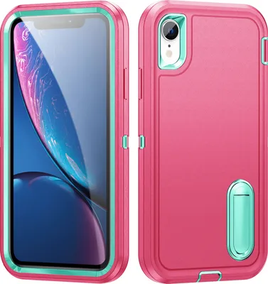 Produktbild von Hülle für iPhone XR Hybrid Dreilagige Robust Stoßfest Schwerlast Schutzhülle mit Ständer Rosa