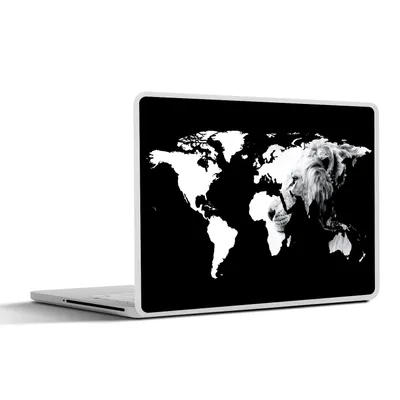 Produktbild von MuchoWow® Laptop Aufkleber Sticker Cover Weltkarte - Schwarz - Weiß - Löwe 32.5x23.5 cm - Sticker für Laptop - Selbstklebend