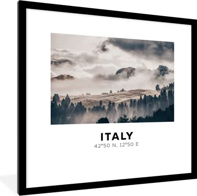 Produktbild von MuchoWow® Gerahmtes Poster Italien - Nebel - Landschaft 40x40 cm - Poster mit Schwarzem Bilderrahmen Wandposter Rahmen Foto Bilder - Poster - Plakat im Rahmen