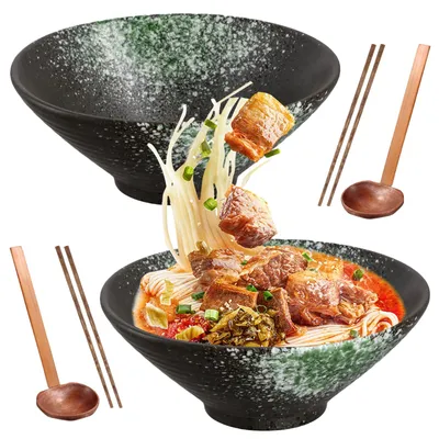 Ramen-Schalen Set 2x1000 ml Keramik mit Stäbchen & Löffel