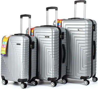 Produktbild von 3-Teilig ABS Hartschalenkofferset Trolley Koffer Hartschale Reisekoffer mit 4 Doppelräder Rollensystem Silber