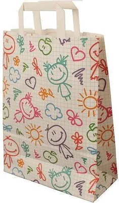 Produktbild von Papiertragetaschen "Happy", 80 g/qm, 26 + 12 x 35 cm, 50 Stück