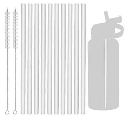 Produktbild von 10 wiederverwendbare Trinkhalme aus Kunststoff mit 2 Reinigungsbürsten – 24 cm
