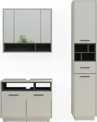 Produktbild von Badmöbel-Set Vicco Beatrice Grau 3 Teile, mit Hochschrank, Model 40205