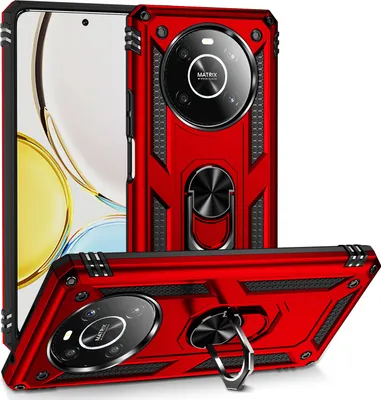 Produktbild von Honor X9 Hülle, Schiebe Kamera Schutz Schutzhülle mit Ringhalterung Ständer Kartenhalter für Honor X9 Rot