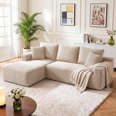 Produktbild von OYAJIA Ecksofa, modulares Sofa 240 cm breit, vakuumverpackt, Schlafsofa, Keine Montage erforderlich, mit großer Chaiselongue  , für Wohnzimmer, Gäste