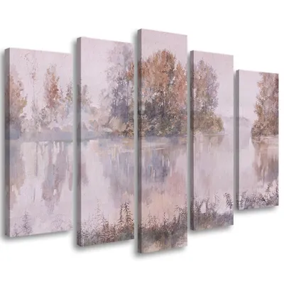 Produktbild von 5-teiliges leinwandbild blick auf den see 100x70 cm Feeby beige wandbild bereit zum aufhängen