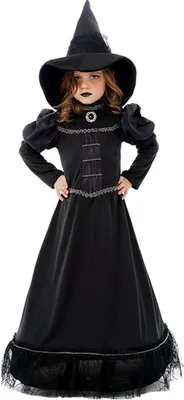 Schwarze Hexe Witch Halloween-Hexe mit Hut für Kinder Gr. 116-152 Kleid schwarz Fasching Karneval Mottoparty Kinderfasching Hexenkleid