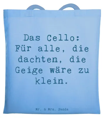 Produktbild von Mr. & Mrs. Panda Tote Bag Spruch Cello Magie - Sky Blue - Geschenk, Lernen, Musikinstrument, Solo, Tasche, Musiker, Shopping, Jutebeutel, Jutetasche, Klassische Musik