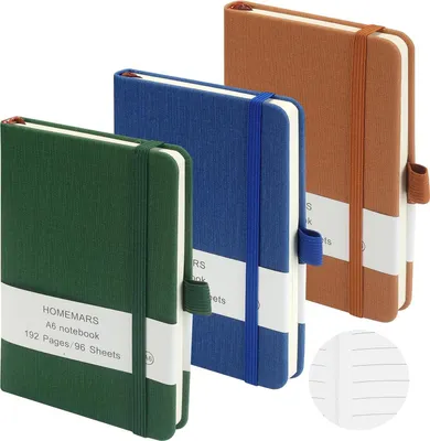 Produktbild von Klein gelinieertes Notizbuch - Reisetagebuch - 3 Stück - grün blau braun