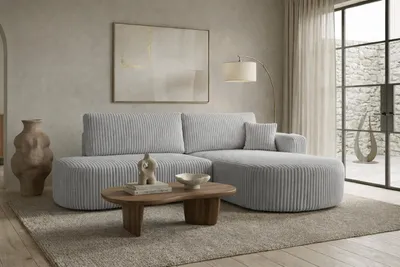 Produktbild von Kaiser Möbel Ecksofa mit Schlaffunktion und Bettkasten, Cordstoff Tilia, Grau, Rechts, ROUND ONE OPEN XL