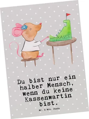 Produktbild von Mr. & Mrs. Panda Postkarte Kassenwartin Herz - Grau Pastell - Geschenk, Verein, Lustig, Witzig, Ansichtskarte, bildkarte, Ansichtskarten, Spruch, Postkarten, Grußkarte