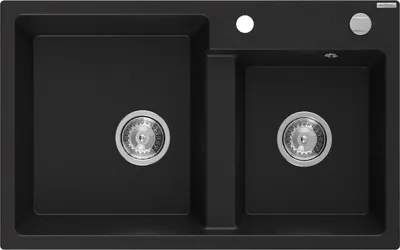 Produktbild von Mexen Tomas 2-Becken-Granit-Spülbecken 800 x 500 mm, Schwarz, Siphon chrom - 6516802000-77