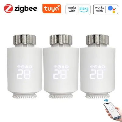 Obrázok produktu pre 3x inteligentný termostat na radiátor s technológiou Zigbee, termostatický ventil, aplikácia Tuya a programovateľný ventil na radiátor, termostat na radiátor, vykurovanie, kompatibilný s Alexa a Google Home