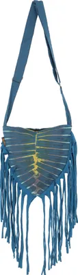 Produktbild von Kleine Schultertasche, Hippie Tasche mit Fransen, Batiktasche - Blau, Uni - Erwachsene, Baumwolle, 30*30*10 cm, Alternative Umhängetasche, Handtasche aus Stoff