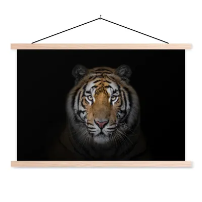 Produktbild von MuchoWow® Textilposter Tiger - Wildtiere - Porträt - Schwarz - Tiere 60x40 cm mit holzfarbenen Rahmen - Bilder