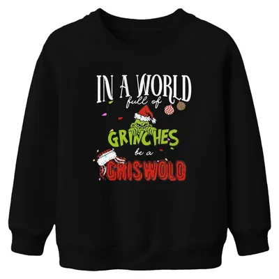 Produktbild von In a World full of Grinches be a Griswold Weihnachten Kinder Sweatshirt Pullover, Schwarz, 140