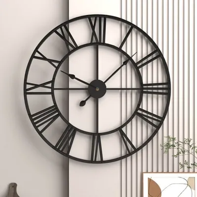 Produktbild von Caliyo Metall  Wanduhr Groß Ohne TickgeräUsche Lautlos 60cm Römische Ziffer (Batterie Betriebene für Zimmer Zuhause KüChe Schlafzimmer Büro Schule)