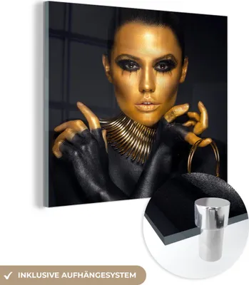Produktbild von MuchoWow Glasbilder - Bilder auf Wandbild - Foto auf Glas Make-up - Tasche - Gold - Luxus - Frau 20x20 cm Wanddekoration aus Glas - Acrylglasbild - Acrylbilder - Bilder von Glas - Moderne