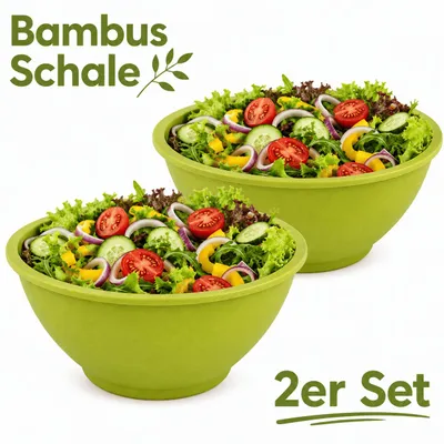 Produktbild von Salatschüssel 2er Set Bambus Salat Bowl Schale Servierschüssel Grün Ø 23 cm