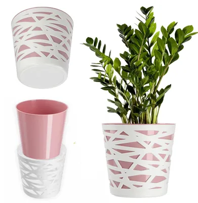 Image de KADAX Pot de fleurs "Rusio", cache-pot rond, pot de plantes en plastique, cache-fleurs, 19 cm, rose