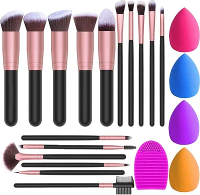 Produktbild von Make up Pinsel 16 Pcs Professionelle Makeup Pinselset Premium Synthetische Pinsel Pulver Flüssige Creme Gesicht Lidschatten Kosmetikpinsel (Rosa Golden)