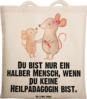 Produktbild von Mr. & Mrs. Panda Jutebeutel Heilpädagogin Herz - Transparent - Geschenk, Tasche, Studium, Tote Bag, Schultasche, Shopping, Heilpädagogik, Ausbildung, Laptoptasche, Spruch