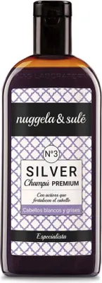 Produktbild von Nuggela & Sulé Champú Nº3 SILVER No Yellow, 250 ml, Shampoo, Unisex, Alle Haare, Blond, Silber, Weiß, Anti-Haarausfall, Feuchtigkeitsspendend, Verstärkung, Volumengebend