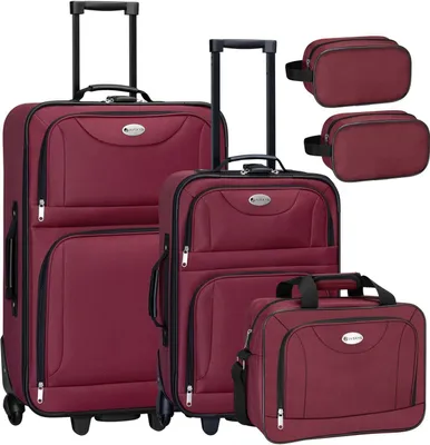 Produktbild von Juskys Trolley Reisekoffer Set 5 teilig - 60 Liter, 2 Rollen, Weichschale, wasserabweisend Stoff, leicht, Handgepäck - Koffer in Bordeaux
