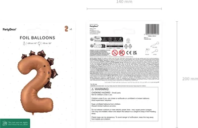 Produktbild von Folienballon Ziffer 2 Zahlenballon 92cm Dinosaurier Braun