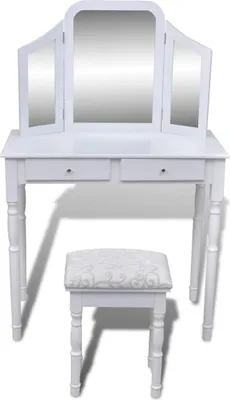 Produktbild von vidaXL Schminktisch mit 3-in-1 Spiegel und Hocker 2 Schubladen Weiß