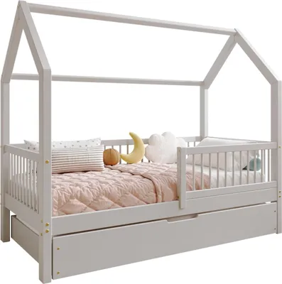Obrázek produktu pro TIMBEE ZOJA Postel ve skříňce Dětská postel Dřevěná postel se zásuvkou - šedá - 90x180cm