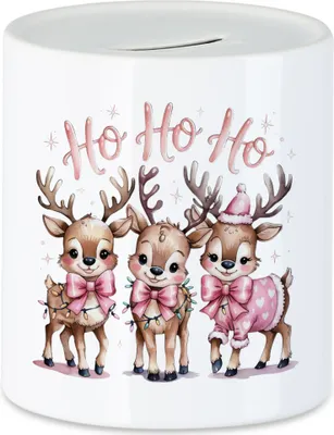 Produktbild von Ho Ho Ho Spardose Weihnachtsmotiv Rentier Weihnachten Geschenkidee Deko
