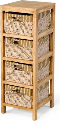 Produktbild von Holzregal 27x30x81 cm Regal mit 4 Maisstrohkörben Paulowniaholz #3592