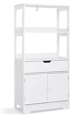 Badschrank mit Regal und Türen, 60x30x121 cm, Weiß