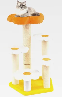 Produktbild von Kratzbaum klein, 90 cm, Blumen-Design, Katzenbaum mit Plüschoberfläche, Sisal-Kratzpfosten & Plattformen, Katzenkratzbaum Holz, Katzen Katzenmöbel, Indoor Kletterbaum, Orange