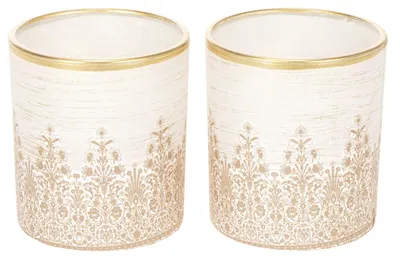 Produktbild von Elegante Windlichtgläser mit Blumenmotiv für stimmungsvolle Dekoration, 2 Stück