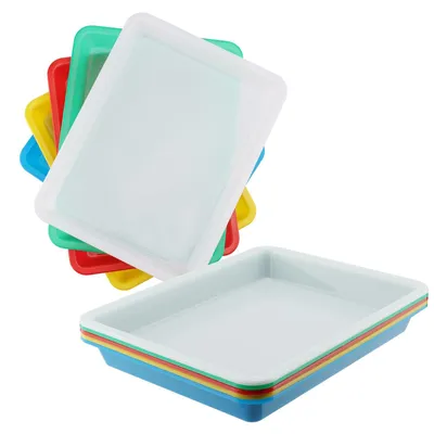 Immagine prodotto di Vassoi per attività, confezione da 10 pezzi - Plastica - Rettangolari - Impilabili - Ideali per progetti fai-da-te - Dimensioni: 28x21x3 cm - Facili da pulire - Vassoi