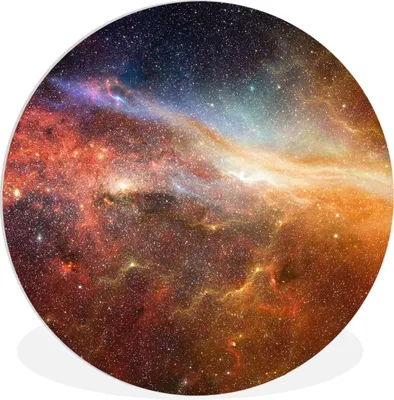 Produktbild von MuchoWow® Rundes Wandbild - Runde Bilder Sterne - Weltraum - Orange Ø 30 cm Kreis Wanddekoration Kunststoff - Wandkreis - Wandschmuck - Schlafzimmer - Bilder - Der Kreis - Kunst für die Wohnung - Plastik - Kunstdruck - Wandbild