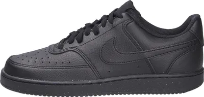 A side view of a black Nike Court Vision Low sneaker.