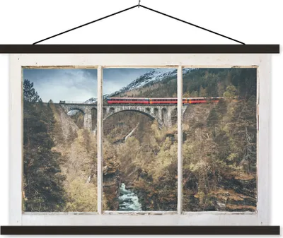 Produktbild von MuchoWow® Textilposter Aussicht - Brücke - Berg 60x40 cm mit schwarzem Rahmen - Hölzernes